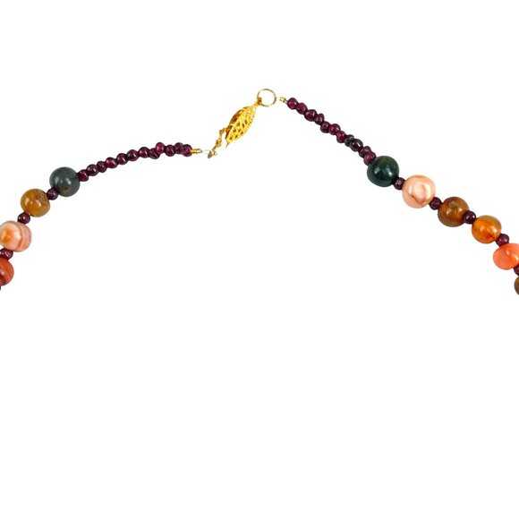 Beaded Necklace With Natural Agate Garnet & Gold-Tone Clasp 18'' Handmade Jewelr - Picture 4 of 6